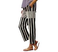 HOOUDO Black Linen Trousers Women's Petite Summer Loose Palazzo Lounge Pants with Pockets Elastic Waist Wide Leg Boho Trousers Ladies Casual Tracksuit Bottom Joggers