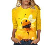 HOOUDO Black of Friday Women Bee Kind T Shirt Ladies Bee Blouse T-Shirts Crew Neck 3/4 Sleeve Tunic Top Summer Graphic Tee Loose Casual Blouses for Festival