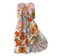 HOOUDO Boho Dresses for Women UK Retro Print Casual Dresses Scoop Neck Ladies Sun Dress Plus Size Loose Prom Bohemian Dresses Shirt Dresses Items Under 1 Pound Dark Blue
