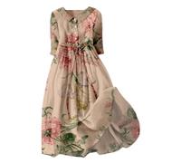 HOOUDO Boho Dresses for Women UK Retro Print Casual Dresses Scoop Neck Ladies Sun Dress Plus Size Loose Prom Bohemian Dresses Shirt Dresses Lightening Deal of Day Navy
