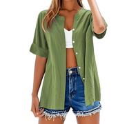 HOOUDO Boho Tops for Women UK Summer Button Down Tops Blouse Ladies Casual Tunic Top Short Sleeve T Shirts Oversized My Orders UK 2024