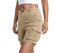 HOOUDO Cargo Shorts for Women Ladies Casual Combat Pants Summer High Waisted Wide Leg Bermuda Shorts Knee Length Tracksuit Bottoms Prime with Day Delivery Khaki