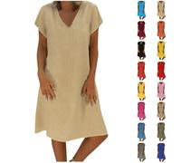 HOOUDO Casual Summer Dresses for Women UK Yellow, Linen Summer Dresses for Women UK Casual V Neck Midi Dress Short Sleeve A-line Sundress Ladies Tunic Beach Sundresses,My Orders
