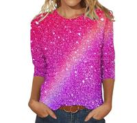 HOOUDO Cheap Coats for Girls Tops for Women Trendy Slim Fit T Shirts 3/4 Sleeve Crewneck Blouse Polka Dots Pleated Stretchy Plus Size for Going Out Yoga Top Clothes Hot Pink