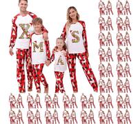HOOUDO Cheap Stuff Under 1 Pound Christmas Pajamas for Family 2024 A-Z Letters Matching Family Christmas Pyjamas Set Xmas Sleepwear Nightwear Funny Matching Pjs Set Tops for Women Uk
