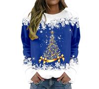 HOOUDO Christmas Blouses for Women Uk Oversized Funny Xmas Jumper Plus Size Novelty Sweatshirts Graphic Shirts Winter Casaul Loose Warm Ladies Tops Womens Sweaters A Blue
