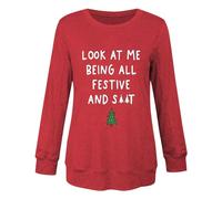 HOOUDO Christmas Hoodies for Women UK Letter Printed Loose Trendy Pullover Top Long Sleeve Santa Xmas Sweatshirts Novelty Jumpers Sweater Look At Me Being All Festive and Shit