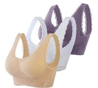 HOOUDO Comfort Bras, 3 Pack Bras for Women Front Fastening Ladies Non Wired Comfort Cotton Underwear Padded Push Up Bra Front Opening Soft Crop Top,My Orders