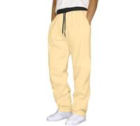 HOOUDO Cool Stuff Under 10 Pounds Men’s Summer Trousers Comfortable Loose-Fit Bottom with Pockets Linen Workwear Bottom Elasticated Waist Baggy Combat Trousers Business Home Outdoor Yoga Pants Khaki
