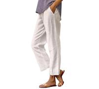 HOOUDO Cotton Linen Trousers Womens Summer Loose Palazzo Lounge Pants with Pockets Elastic Waist Wide Leg Boho Trousers Ladies Casual Tracksuit Bottom Joggers