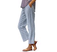 HOOUDO Cotton Linen Trousers Womens Summer Loose Palazzo Lounge Pants with Pockets Elastic Waist Wide Leg Boho Trousers Ladies Casual Tracksuit Bottom Joggers