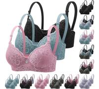 HOOUDO Cotton Sports Bra 3 Pack Bras for Women Classic Lace Bra Underwire with Adjustable Bustier Comfort Sexy Bras Training Sleep Sports Bra Underwear Everyday Yoga