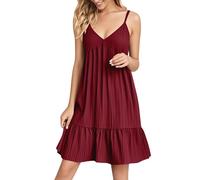 HOOUDO Cotton Summer Dresses Summer Dresses for Women Sleeveless V Neck Beach Dress Adjustable Strap Knee Length Sundresses Loose Ruffled Hem Tank Sundress,Buy Again My Orders