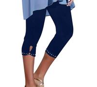 HOOUDO Cropped Leggings Ladies High Waisted Capri Pants Summer 3/4 Length Stretch Pull on Trousers Plus Size Gym Yoga Shorts Ladies Cropped Leggings with Pockets