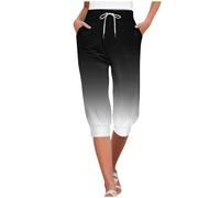 HOOUDO Cropped Trousers for Women UK Ladies Summer Capri Pants Crop 3/4 Length Joggers Casual Three Quarter Sweatpants Drawstring Elasticated Waist Hot Pants with Pockets for Gym Running
