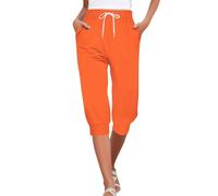 HOOUDO Cropped Trousers for Women UK Ladies Summer Capri Pants Crop 3/4 Length Joggers Casual Three Quarter Sweatpants Drawstring Elasticated Waist Hot Pants with Pockets for Gym Running