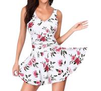 HOOUDO Day Prime Deals Today 2025 Swimming Costume for Women One Piece Swim Dress Plus Size Tummy Control Swimsuit Retro Swimwear Ruched Swim Skirt Bathing Suit 1 Pound Items with