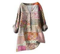 HOOUDO Deal of The Day Summer Linen Tops for Women UK Long Sleeve V Neck Blouses Shirts Loose Casual Tunic Top Tee Ladies Button Down T-Shirt Pullover Plus Size