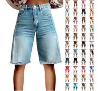 HOOUDO Delivery Denim Shorts with Pockets Knee Length Bermuda Jean High Waisted Casual Summer Capri Hot Pants Ladies Pull On Womens Denim Shorts Size 16