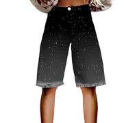 HOOUDO Denim Shorts with Pockets Knee Length Bermuda Jean High Waisted Casual Summer Capri Hot Pants Ladies Pull On Denim Shorts Women Low Waisted