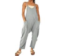 HOOUDO Dungarees for Women UK Summer Wide Leg Jumpsuit with Pockets Loose Casual Playsuits Overalls Baggy Trousers Pants Romper Sling Jumpsuits Under 5 Pounds Clearance