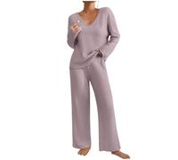 HOOUDO Fall Fridays Womens Lounge Suits Casual Two Piece Outfit T-Shirt Solid Cotton Linen Tops and Pants Tracksuits Cotton Linen Sleepwear Soft Activewear with Pockets Sweatshirt