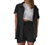 HOOUDO Festival Outfit Women Ladies Cotton Linen 2 Pieces Outfit Loungewear Summer Long Sleeve Button Shirts Wide Leg Trousers Co Ord Set Tracksuits Buy Again My Orders