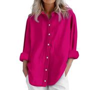 HOOUDO Flash Deals Today Linen Tops for Women UK Long Sleeve Button Down Blouses Shirts Ladies Summer Casual T-Shirts Oversized Lightweight Tunic Top Tee Plus Size Watermelon Red