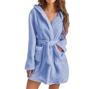 HOOUDO Fluffy Dressing Gowns for Women Ladies Warm and Cosy Hooded Bathrobe Plush Fleece Loungewear Super Soft Comfortable Nightwear with Pockets Gifts for Women