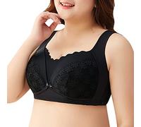 HOOUDO Front Fastening Bras for Women Plus Size Comfy Breathable Underwear Padded Non Wired Everyday Bras Support Elderly Women Nursing Tank Vest Bra Black