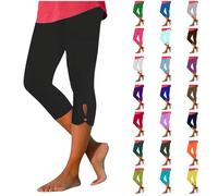 HOOUDO Green Leggings Three Quarter Tummy Control Capri Pants with Pockets Slim Fit Stretchy Crop Trousers Joggers Activewear Lounge Shorts Jeans Buy Again My Orders