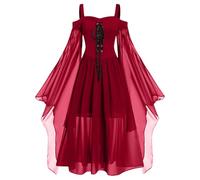 HOOUDO Halloween Costumes Adult Women Ladies Gothic Renaissance Dress Plus Size Steampunk Medieval Costumes Evening Party Carnival Dresses Clothes Halloween Outfits Women Red