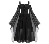 HOOUDO Halloween Costumes Adult Women Ladies Gothic Renaissance Dress Plus Size Steampunk Medieval Costumes Evening Party Carnival Dresses Clothes Irish Costume Black