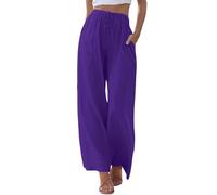 HOOUDO Halloween Decorations Sale Clearance Womens Linen Trousers Summer Wide Leg Beach Trousers with Pockets Flowy Elastic Waist Palazzo Pants Casual Lightweight Lounge Pants