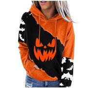 HOOUDO Halloween Hoodie for Women UK 2024 Graphic Hooded Sweatshirts Oversized Ladies Teenage Girls Fall Winter Costumes Clothes Casual Hoody Pullover Tops April day prime 2024