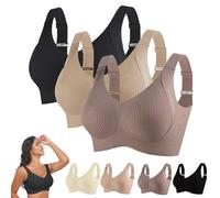 HOOUDO high Impact Sports Bra Sports Bras Women 3 Pack Seamless Crop Bra Non Wire Comfortable Soft with Lift-up Anti-Sagging Pads Cotton Plus Size Underwear