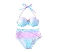 HOOUDO High Waisted Two Piece Swimsuit for Women Sexy Mermaid Shells Bikini Set Tie Side Bottom Swimwear Bathing Suit Spaghetti Straps Swimming Costume