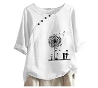 HOOUDO Holiday Essentials for Women Travel ummer Linen Tops for Women Casual Slim Fit T-Shirt Plus Size Girl Cotton Linen Crew Neck Top Shirt Going Out Fashion Tunic Streetwear White