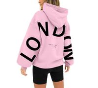 HOOUDO Hoodies for Women UK Letter Print Oversized Hooded Sweatshirts Jackets Long Sleeve Winter Fall Clothes Outfits Ladies Teens Girls Jumper Pullover Tops Streetwear