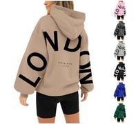 HOOUDO Hoodies for Women UK Letter Print Oversized Hooded Sweatshirts Jackets Long Sleeve Winter Fall Clothes Outfits Ladies Teens Girls Jumper Pullover Tops Streetwear