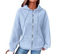 HOOUDO Hoodies for Women UK Zip Up Waffle Hoody Jackets Oversized Lightweight Coats Hooded Sweatershirts Long Sleeve Casual Hoodie Pullover Tops with Pockets