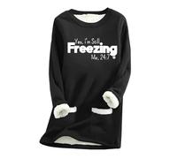 HOOUDO Items Under 1 Pound Sweatshirts for Women UK Fleece Lined Thick Jumper Tops Plush Warm Sweaters Long Sleeve Crewneck Winter Blouses Shirt Soft Sherpa Pullover Underwear day prime Deal A Black