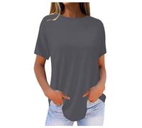 HOOUDO Items Under 5 Pounds 50% Percent Off Deals Today Cute Summer Tops for Teens Ladies Blouses Size 18 UK Three Quarter Length Sleeves Long Loose Fit Gym T Shirts Women Grey