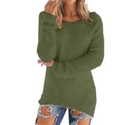 HOOUDO Jumpers For Women Uk,Clearance Fleece Sweatshirts Casual Stretch Pullover Tops Plain Long Sleeve Crew Neck Knitted Sweater Ladies Soft Cozy Plush Blouses,Ladies Sweatshirts Army Green