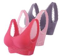 HOOUDO Ladies Bras, 3 Pack Bras for Women Front Fastening Ladies Non Wired Comfort Cotton Underwear Padded Push Up Bra Front Opening Soft Crop Top,My Orders