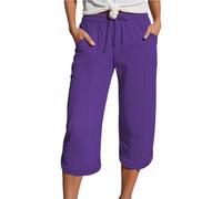 HOOUDO Ladies Capri Golf Trousers,Cropped Linen Trousers Womens Summer Capri Pants Elasticated Waist 3/4 Length Joggers Baggy Wide Leg Ladies Casual Jogging Bottoms,My Orders Rose Gold