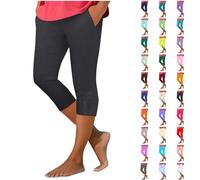 HOOUDO Ladies Cropped Trousers Size 22 Ladies Summer High Waist Tummy Control Yoga Pants Plus Size Stretchy Cropped Trousers 3/4 Length Pusher Clothes Shorts My Orders UK