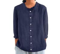 HOOUDO Ladies Linen Tops 5XL Women's Linen Summer Tops 3/4 Sleeve O Neck Cotton Linen T-Shirt Plain Casual Tunic Top Tee Elegant Trendy Pullover Shirts Blouse Mens Coats Sale Clearance