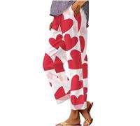 HOOUDO Ladies Linen Trousers Short Leg Summer Loose Palazzo Lounge Pants with Pockets Elastic Waist Wide Leg Boho Trousers Ladies Casual Tracksuit Bottom Joggers