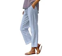 HOOUDO Ladies Linen Trousers Size 14 Summer Loose Palazzo Lounge Pants with Pockets Elastic Waist Wide Leg Boho Trousers Ladies Casual Tracksuit Bottom Joggers